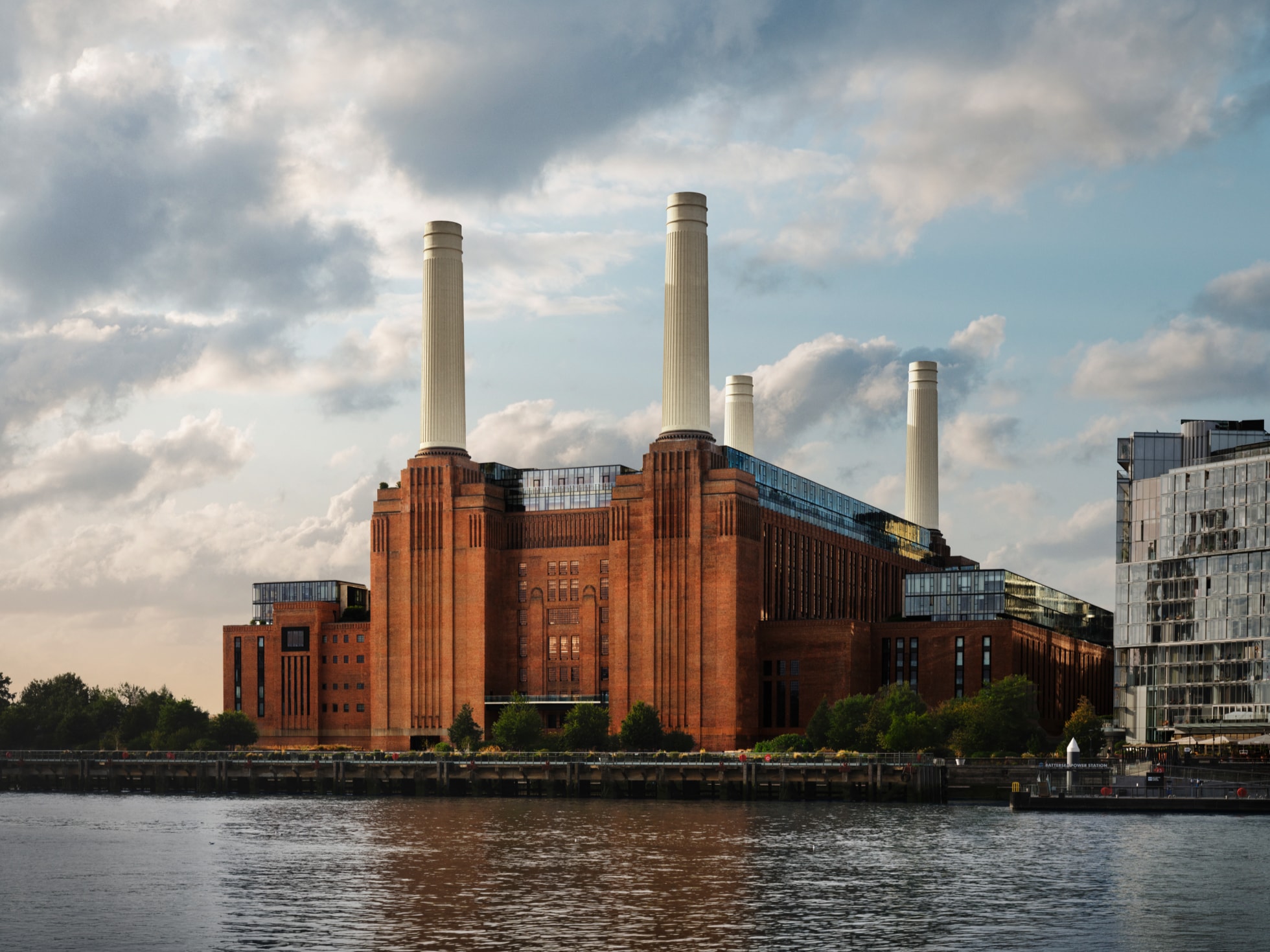 Battersea Power Station on the Thames in London, the historic brick building that now houses Apple Music Hall