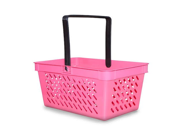 Pink "Sinkkukori" single basket in a Finnish supermarket