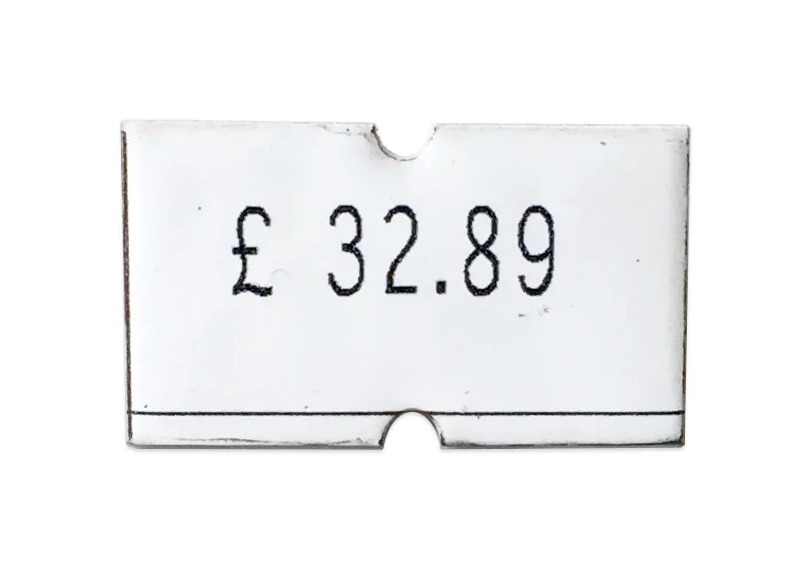 A second Precious Price Tag Pin in white enamel, priced at £32.89 — no two pins from the kiln-fired series come out quite the same