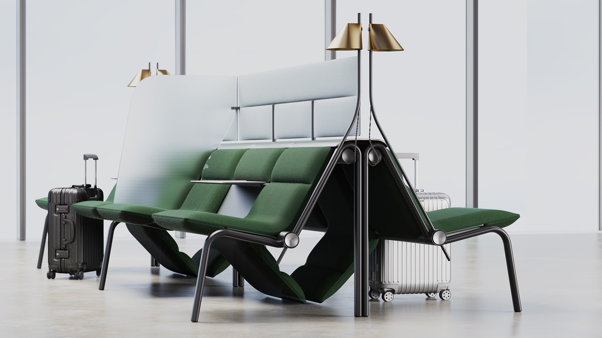 Rear angle view of the Flip mechanism mid-rotation, showing how an individual seat pivots up and away from the bench to reveal the table underneath